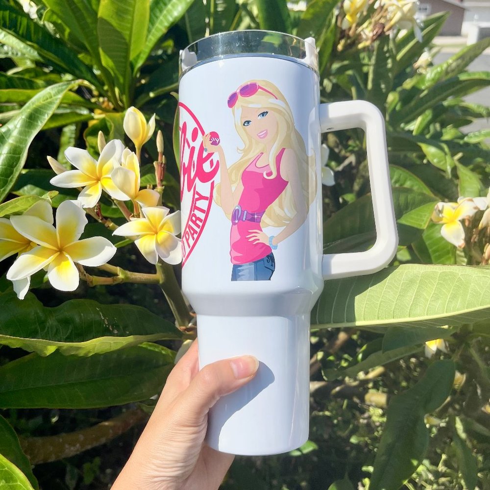 Barbie Girl LETS GO PARTY Movie Pink Tumbler 40 oz tumbler with hand carry handl - Picture 5 of 5